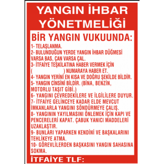 YANGIN İHBAR YÖNETMELİĞİ 25X35CM